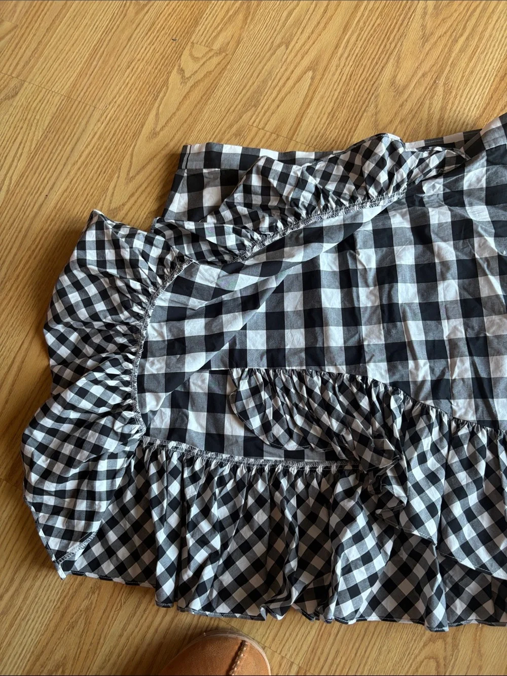 J. Crew Black & White Gingham Ruffle Wrap Mini Skirt